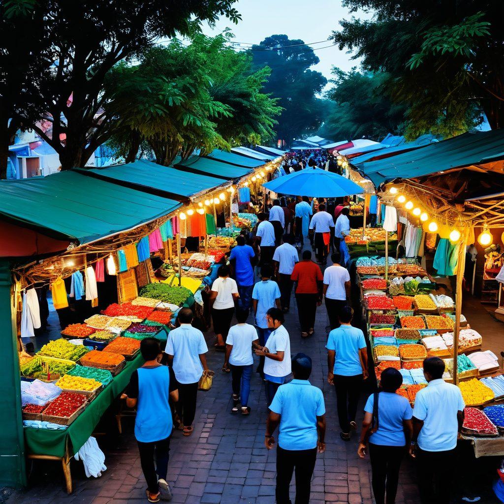A vibrant marketplace scene filled with diverse community members engaging with local service vendors, highlighting collaboration and connection. Include colorful stalls showcasing various local offers, with people exchanging services and smiling. In the background, hints of community landmarks and greenery to emphasize locality and togetherness. Capture a warm and inviting atmosphere. super-realistic. vibrant colors.